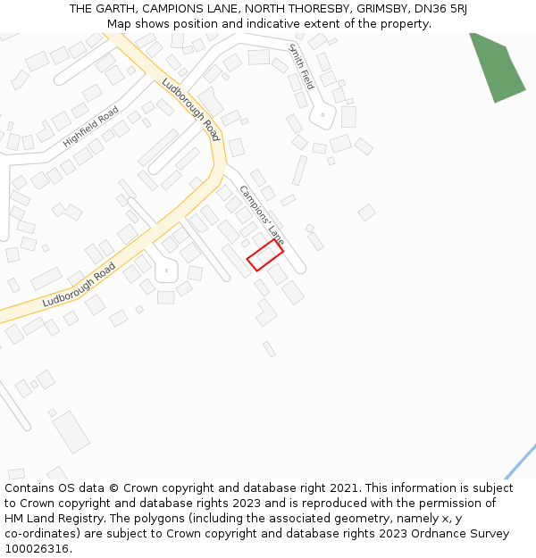 THE GARTH, CAMPIONS LANE, NORTH THORESBY, GRIMSBY, DN36 5RJ: Location map and indicative extent of plot