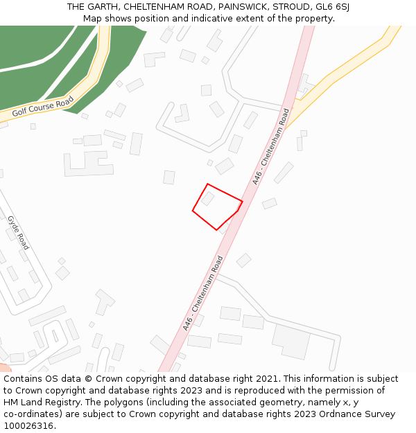 THE GARTH, CHELTENHAM ROAD, PAINSWICK, STROUD, GL6 6SJ: Location map and indicative extent of plot