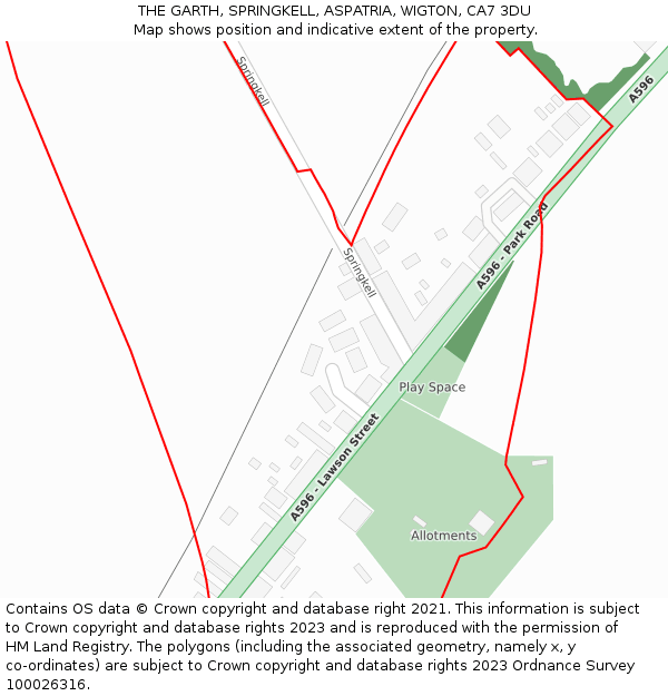 THE GARTH, SPRINGKELL, ASPATRIA, WIGTON, CA7 3DU: Location map and indicative extent of plot