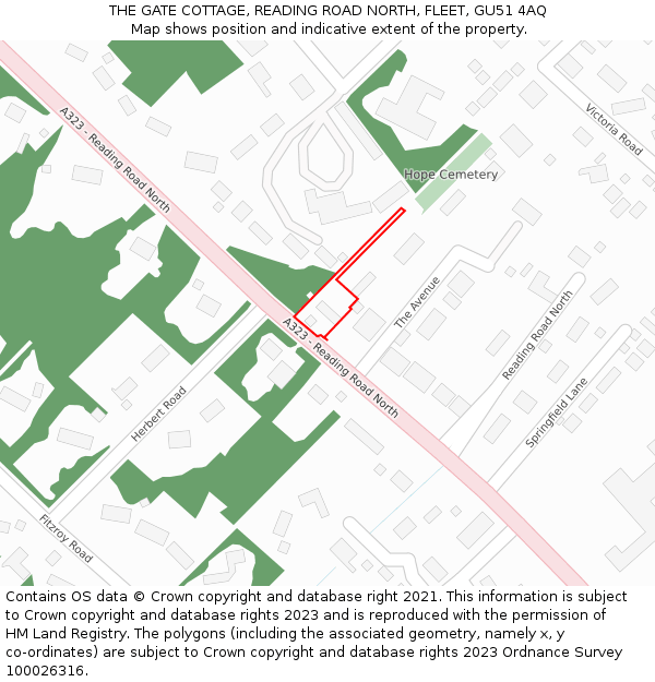 THE GATE COTTAGE, READING ROAD NORTH, FLEET, GU51 4AQ: Location map and indicative extent of plot