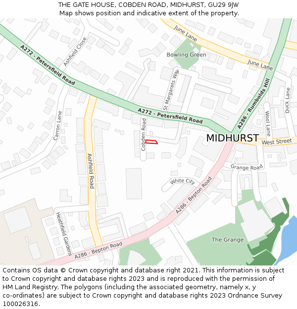 THE GATE HOUSE, COBDEN ROAD, MIDHURST, GU29 9JW: Location map and indicative extent of plot