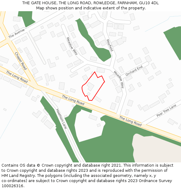 THE GATE HOUSE, THE LONG ROAD, ROWLEDGE, FARNHAM, GU10 4DL: Location map and indicative extent of plot