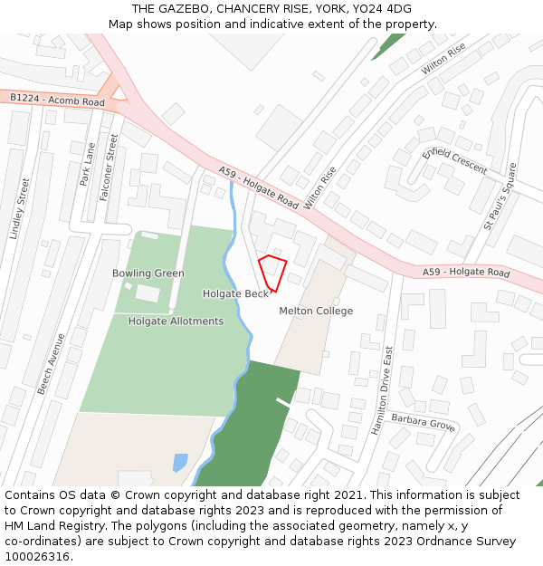 THE GAZEBO, CHANCERY RISE, YORK, YO24 4DG: Location map and indicative extent of plot