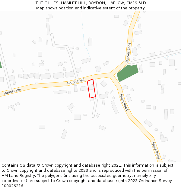 THE GILLIES, HAMLET HILL, ROYDON, HARLOW, CM19 5LD: Location map and indicative extent of plot