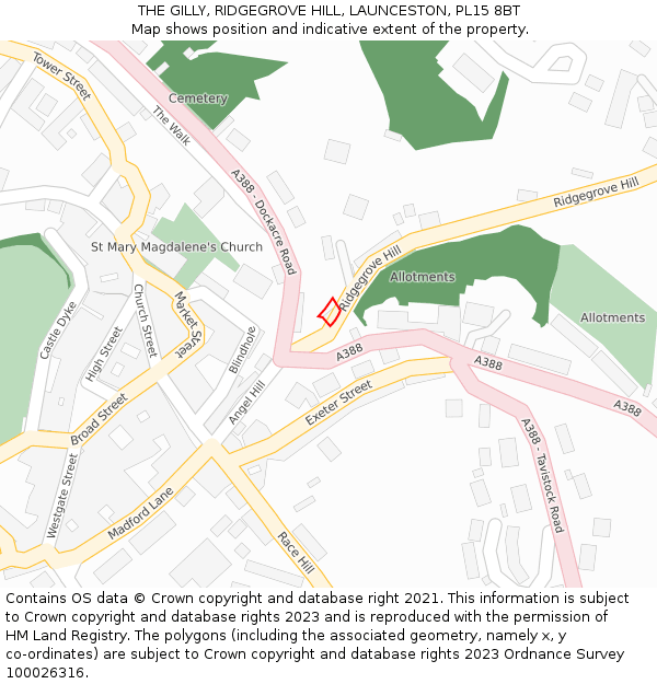 THE GILLY, RIDGEGROVE HILL, LAUNCESTON, PL15 8BT: Location map and indicative extent of plot