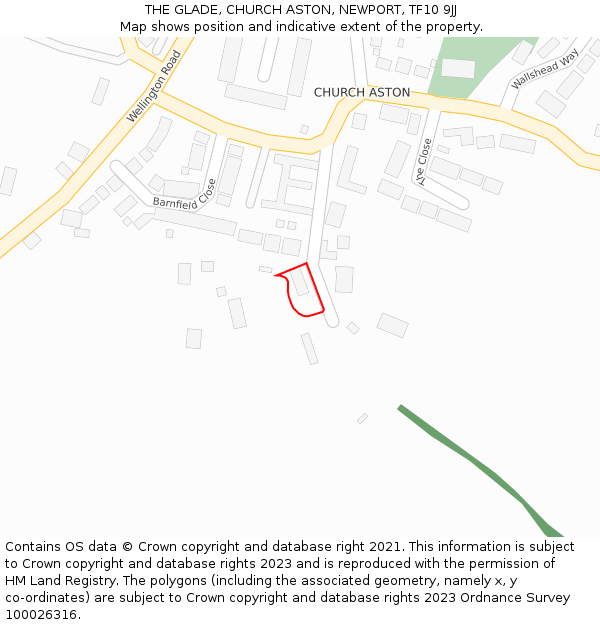 THE GLADE, CHURCH ASTON, NEWPORT, TF10 9JJ: Location map and indicative extent of plot