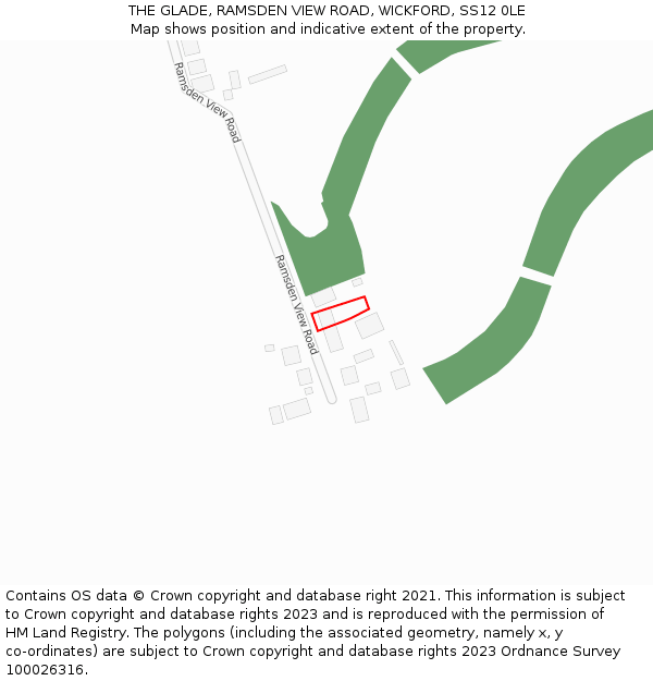THE GLADE, RAMSDEN VIEW ROAD, WICKFORD, SS12 0LE: Location map and indicative extent of plot