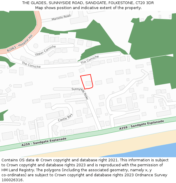 THE GLADES, SUNNYSIDE ROAD, SANDGATE, FOLKESTONE, CT20 3DR: Location map and indicative extent of plot