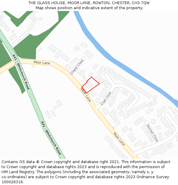 THE GLASS HOUSE, MOOR LANE, ROWTON, CHESTER, CH3 7QW: Location map and indicative extent of plot
