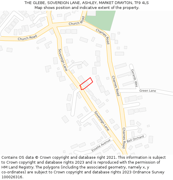 THE GLEBE, SOVEREIGN LANE, ASHLEY, MARKET DRAYTON, TF9 4LS: Location map and indicative extent of plot