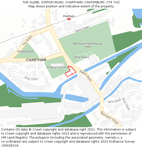 THE GLEBE, STATION ROAD, CHARTHAM, CANTERBURY, CT4 7HZ: Location map and indicative extent of plot