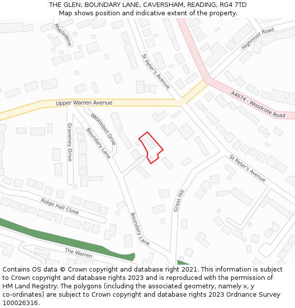 THE GLEN, BOUNDARY LANE, CAVERSHAM, READING, RG4 7TD: Location map and indicative extent of plot