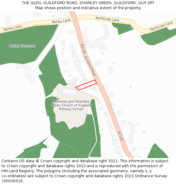 THE GLEN, GUILDFORD ROAD, SHAMLEY GREEN, GUILDFORD, GU5 0RT: Location map and indicative extent of plot