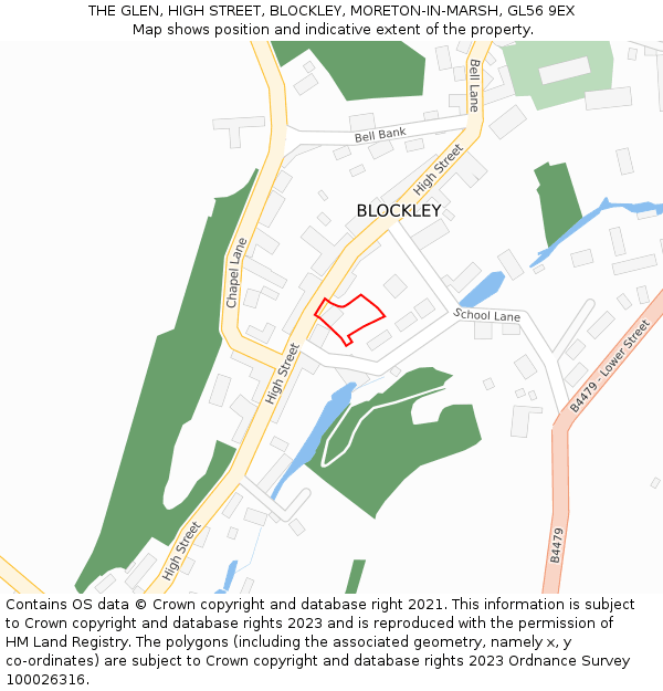 THE GLEN, HIGH STREET, BLOCKLEY, MORETON-IN-MARSH, GL56 9EX: Location map and indicative extent of plot