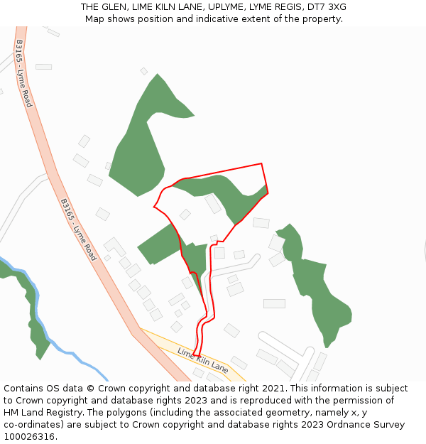 THE GLEN, LIME KILN LANE, UPLYME, LYME REGIS, DT7 3XG: Location map and indicative extent of plot