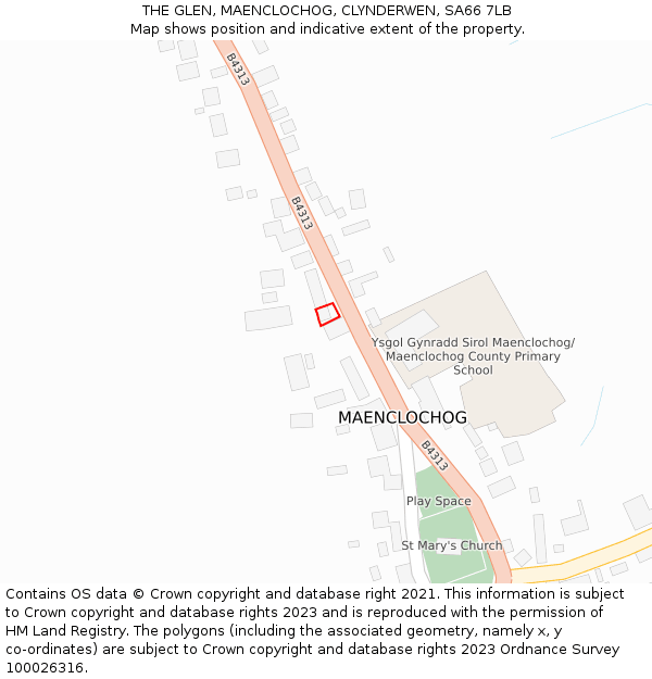 THE GLEN, MAENCLOCHOG, CLYNDERWEN, SA66 7LB: Location map and indicative extent of plot