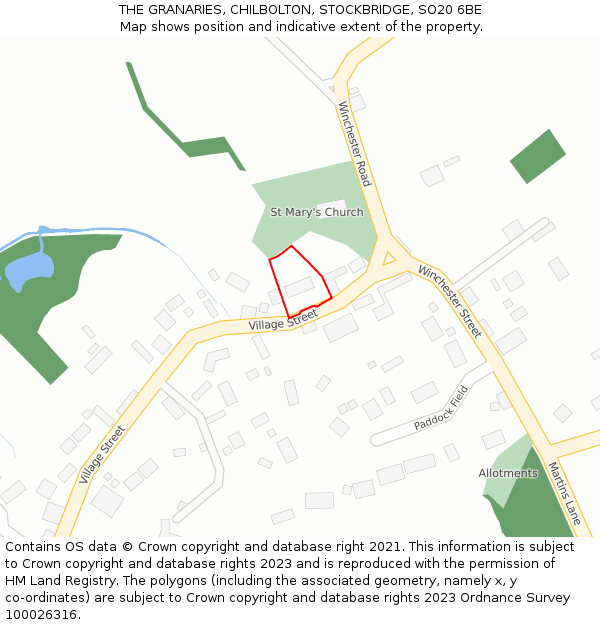 THE GRANARIES, CHILBOLTON, STOCKBRIDGE, SO20 6BE: Location map and indicative extent of plot