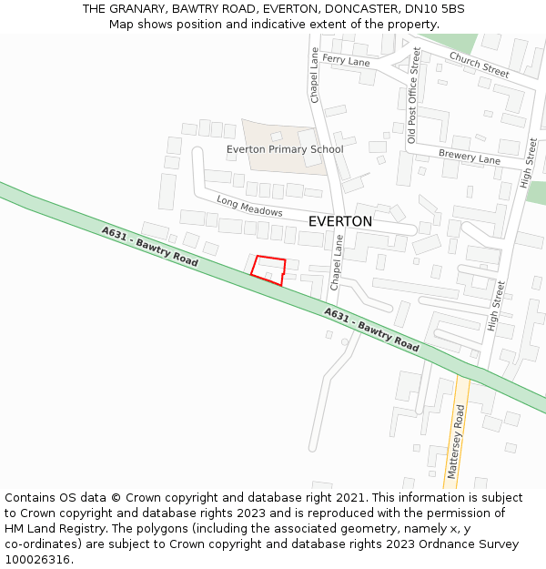 THE GRANARY, BAWTRY ROAD, EVERTON, DONCASTER, DN10 5BS: Location map and indicative extent of plot