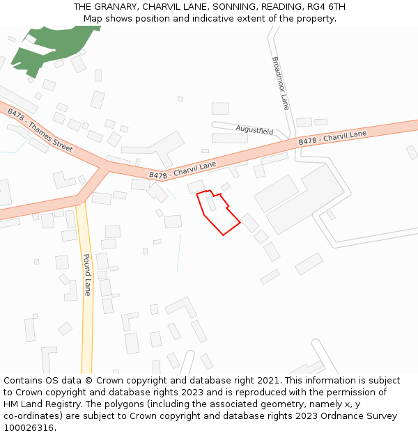 THE GRANARY, CHARVIL LANE, SONNING, READING, RG4 6TH: Location map and indicative extent of plot