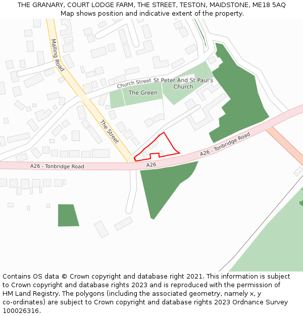 THE GRANARY, COURT LODGE FARM, THE STREET, TESTON, MAIDSTONE, ME18 5AQ: Location map and indicative extent of plot