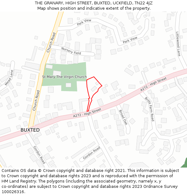 THE GRANARY, HIGH STREET, BUXTED, UCKFIELD, TN22 4JZ: Location map and indicative extent of plot