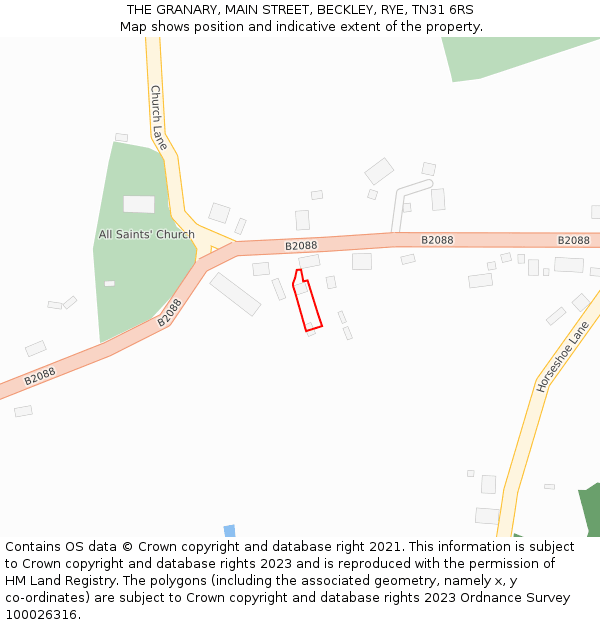 THE GRANARY, MAIN STREET, BECKLEY, RYE, TN31 6RS: Location map and indicative extent of plot
