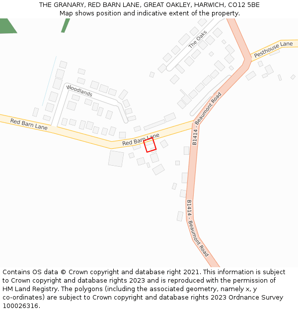 THE GRANARY, RED BARN LANE, GREAT OAKLEY, HARWICH, CO12 5BE: Location map and indicative extent of plot