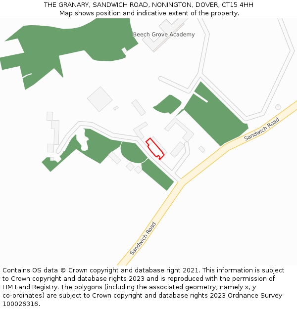 THE GRANARY, SANDWICH ROAD, NONINGTON, DOVER, CT15 4HH: Location map and indicative extent of plot