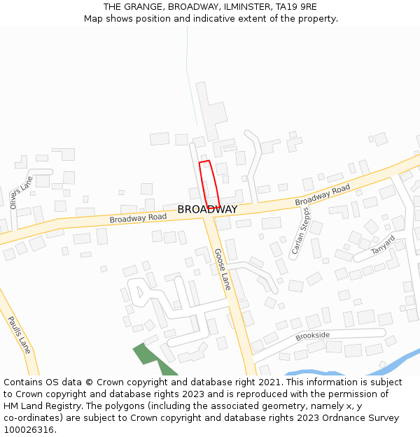 THE GRANGE, BROADWAY, ILMINSTER, TA19 9RE: Location map and indicative extent of plot