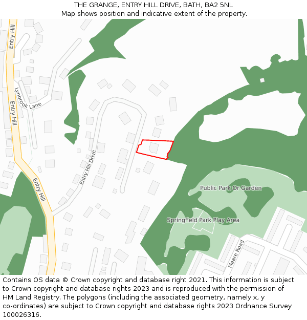 THE GRANGE, ENTRY HILL DRIVE, BATH, BA2 5NL: Location map and indicative extent of plot