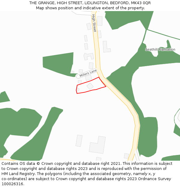 THE GRANGE, HIGH STREET, LIDLINGTON, BEDFORD, MK43 0QR: Location map and indicative extent of plot