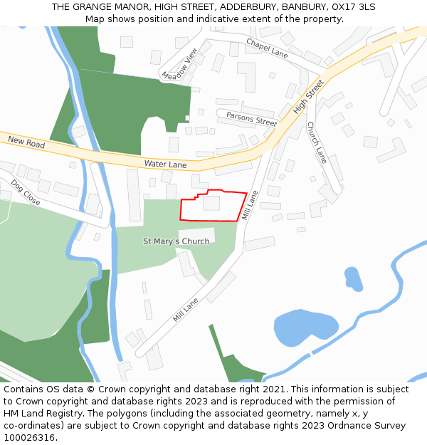 THE GRANGE MANOR, HIGH STREET, ADDERBURY, BANBURY, OX17 3LS: Location map and indicative extent of plot