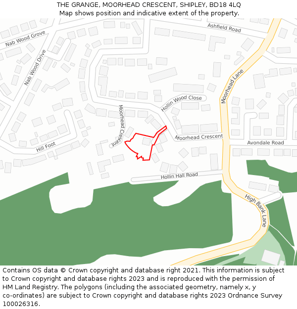 THE GRANGE, MOORHEAD CRESCENT, SHIPLEY, BD18 4LQ: Location map and indicative extent of plot