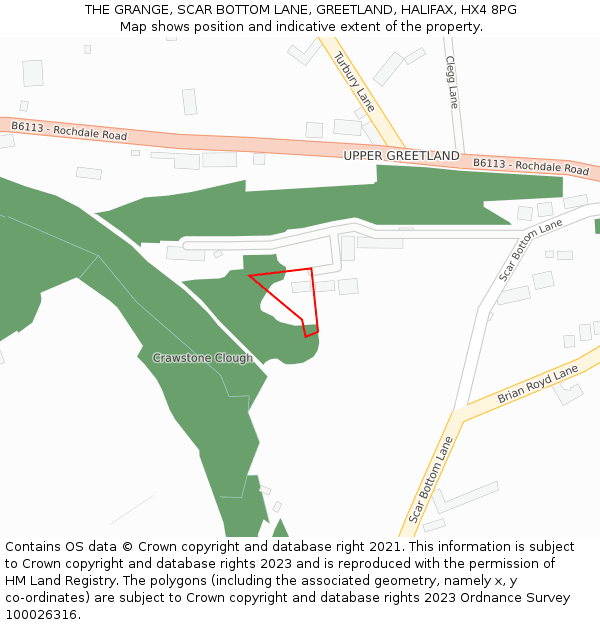 THE GRANGE, SCAR BOTTOM LANE, GREETLAND, HALIFAX, HX4 8PG: Location map and indicative extent of plot