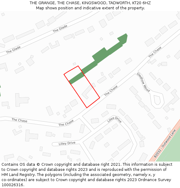 THE GRANGE, THE CHASE, KINGSWOOD, TADWORTH, KT20 6HZ: Location map and indicative extent of plot