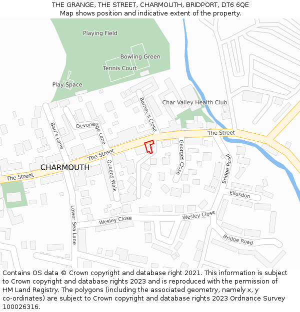 THE GRANGE, THE STREET, CHARMOUTH, BRIDPORT, DT6 6QE: Location map and indicative extent of plot