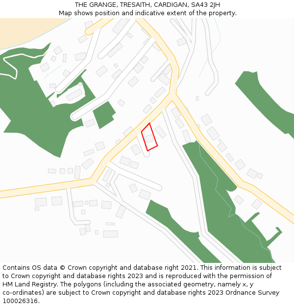 THE GRANGE, TRESAITH, CARDIGAN, SA43 2JH: Location map and indicative extent of plot