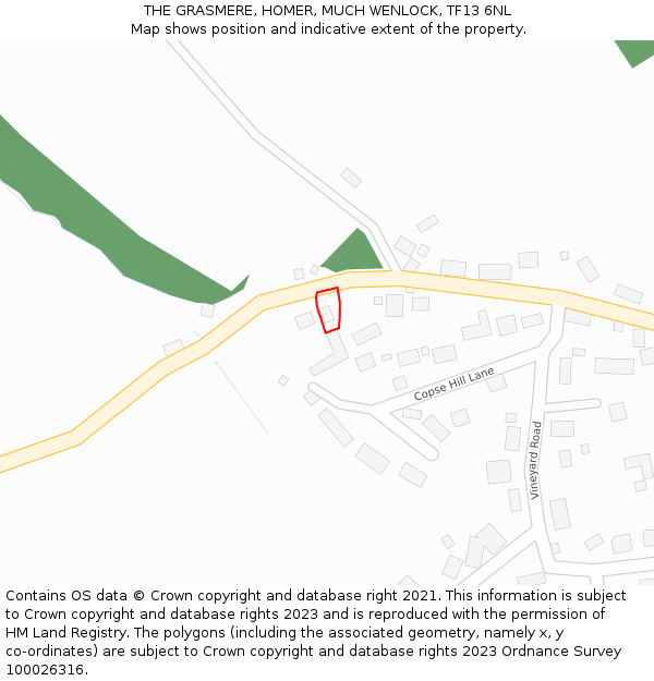 THE GRASMERE, HOMER, MUCH WENLOCK, TF13 6NL: Location map and indicative extent of plot