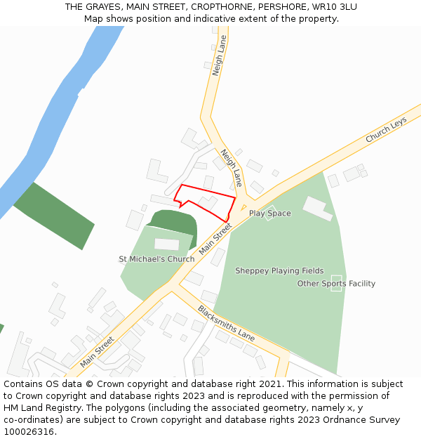 THE GRAYES, MAIN STREET, CROPTHORNE, PERSHORE, WR10 3LU: Location map and indicative extent of plot
