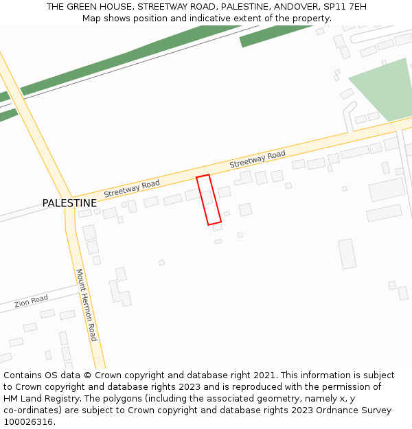 THE GREEN HOUSE, STREETWAY ROAD, PALESTINE, ANDOVER, SP11 7EH: Location map and indicative extent of plot