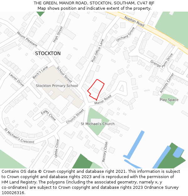 THE GREEN, MANOR ROAD, STOCKTON, SOUTHAM, CV47 8JF: Location map and indicative extent of plot