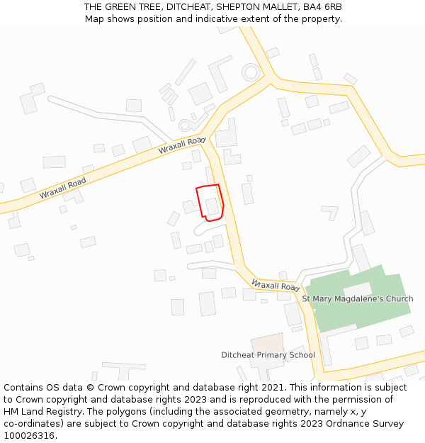 THE GREEN TREE, DITCHEAT, SHEPTON MALLET, BA4 6RB: Location map and indicative extent of plot