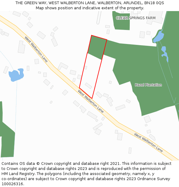 THE GREEN WAY, WEST WALBERTON LANE, WALBERTON, ARUNDEL, BN18 0QS: Location map and indicative extent of plot