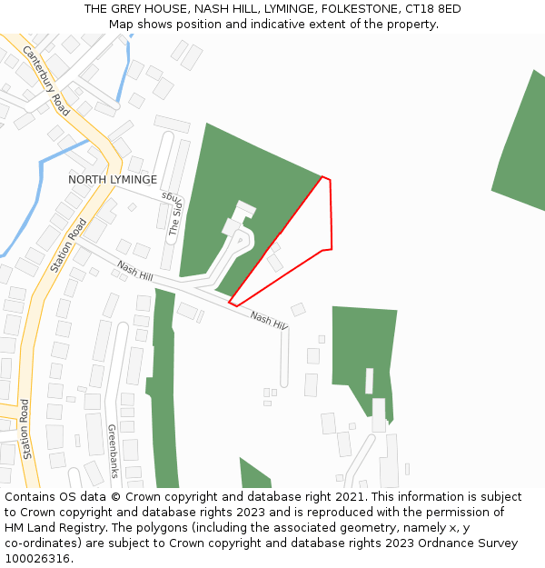 THE GREY HOUSE, NASH HILL, LYMINGE, FOLKESTONE, CT18 8ED: Location map and indicative extent of plot