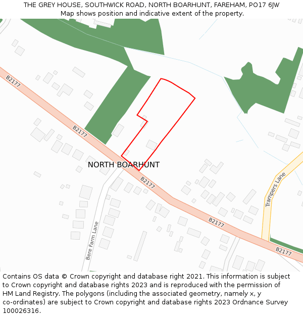 THE GREY HOUSE, SOUTHWICK ROAD, NORTH BOARHUNT, FAREHAM, PO17 6JW: Location map and indicative extent of plot