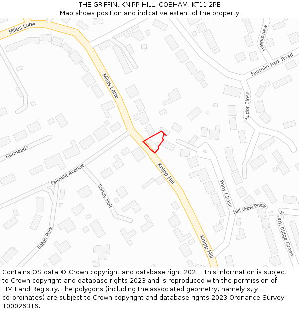 THE GRIFFIN, KNIPP HILL, COBHAM, KT11 2PE: Location map and indicative extent of plot