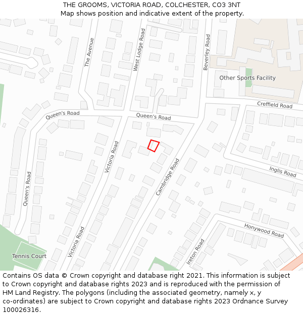 THE GROOMS, VICTORIA ROAD, COLCHESTER, CO3 3NT: Location map and indicative extent of plot