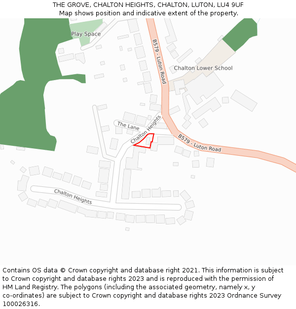 THE GROVE, CHALTON HEIGHTS, CHALTON, LUTON, LU4 9UF: Location map and indicative extent of plot