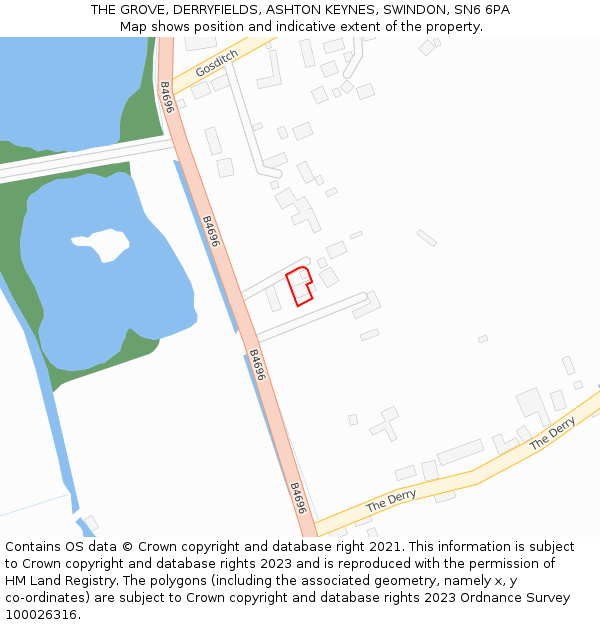 THE GROVE, DERRYFIELDS, ASHTON KEYNES, SWINDON, SN6 6PA: Location map and indicative extent of plot