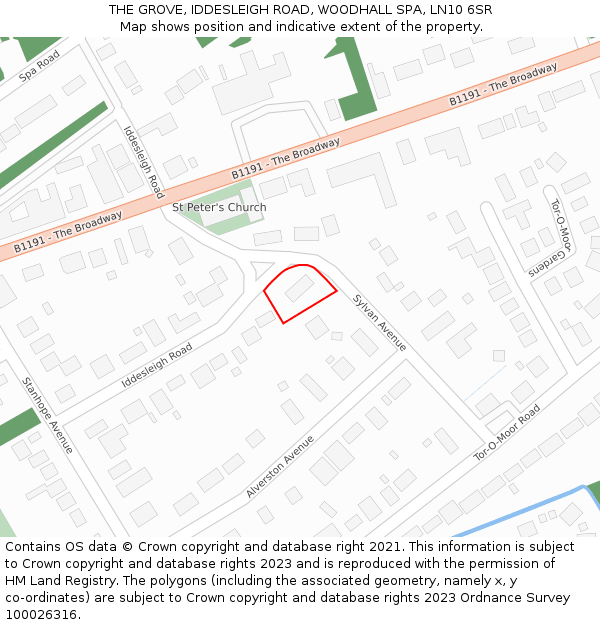 THE GROVE, IDDESLEIGH ROAD, WOODHALL SPA, LN10 6SR: Location map and indicative extent of plot